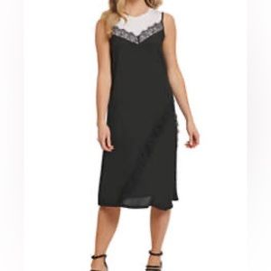 DKNY Mixed Media T-Shirt Dress with Front Lace Trim XS‎